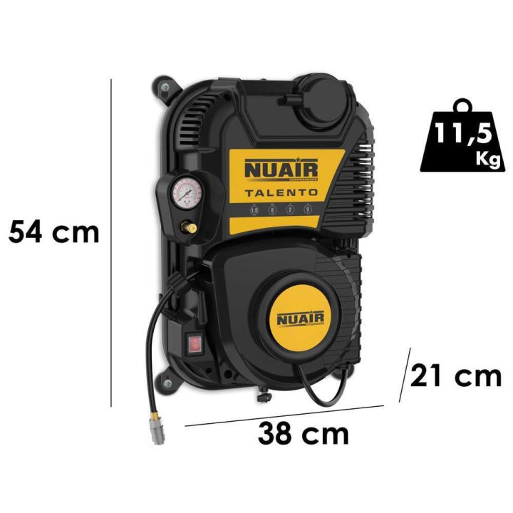Nuair Talento seinäkompressori, öljytön, 1,5 HP, 230 V