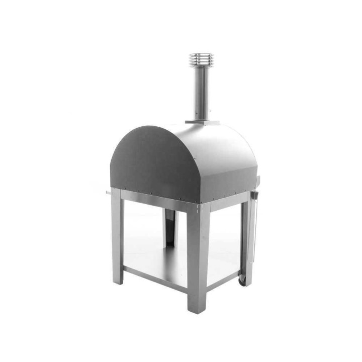 Fontana Mangiafuoco INOX -puu-uuni kärryllä, 80 × 60 cm, ruostumaton teräs
