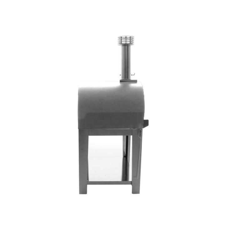 Fontana Mangiafuoco INOX -puu-uuni kärryllä, 80 × 60 cm, ruostumaton teräs