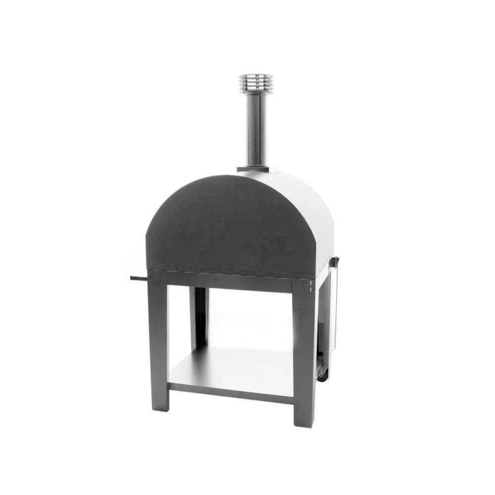 Fontana Mangiafuoco INOX -puu-uuni kärryllä, 80 × 60 cm, ruostumaton teräs