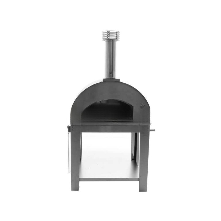 Fontana Mangiafuoco INOX -puu-uuni kärryllä, 80 × 60 cm, ruostumaton teräs