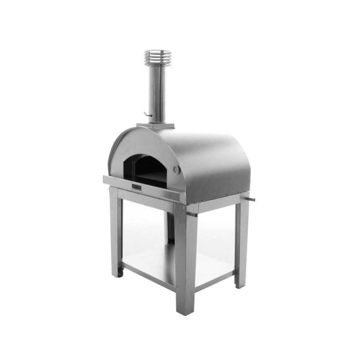 Fontana Mangiafuoco INOX -puu-uuni kärryllä, 80 × 60 cm, ruostumaton teräs