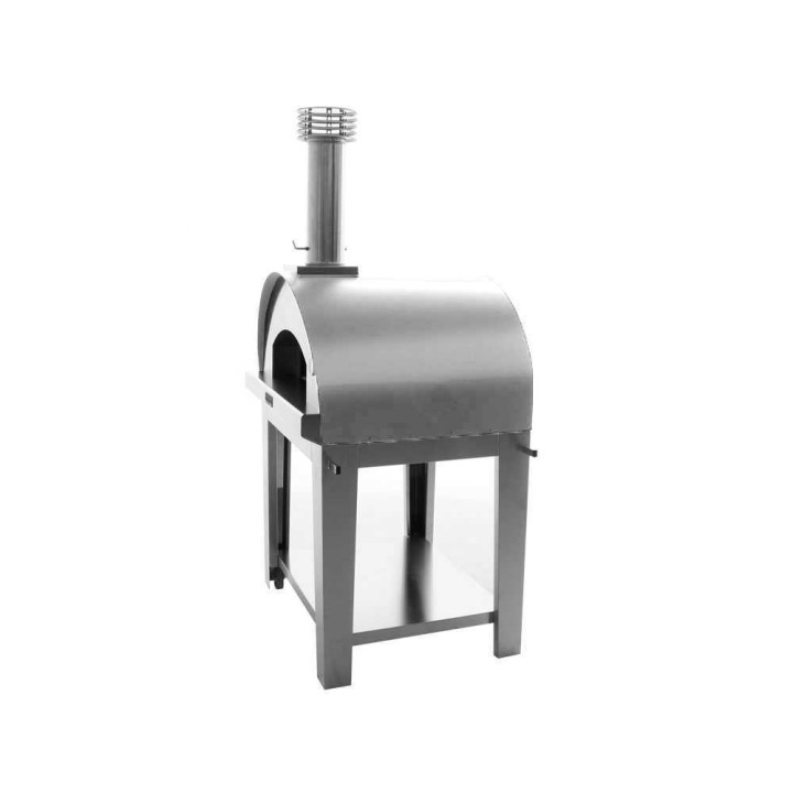 Fontana Mangiafuoco INOX -puu-uuni kärryllä, 80 × 60 cm, ruostumaton teräs