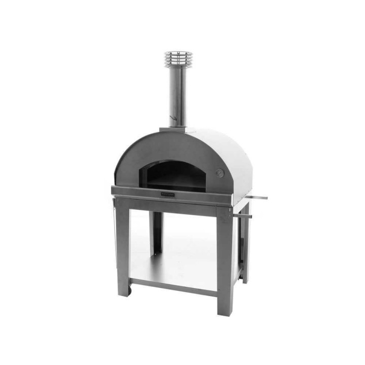 Fontana Mangiafuoco INOX -puu-uuni kärryllä, 80 × 60 cm, ruostumaton teräs