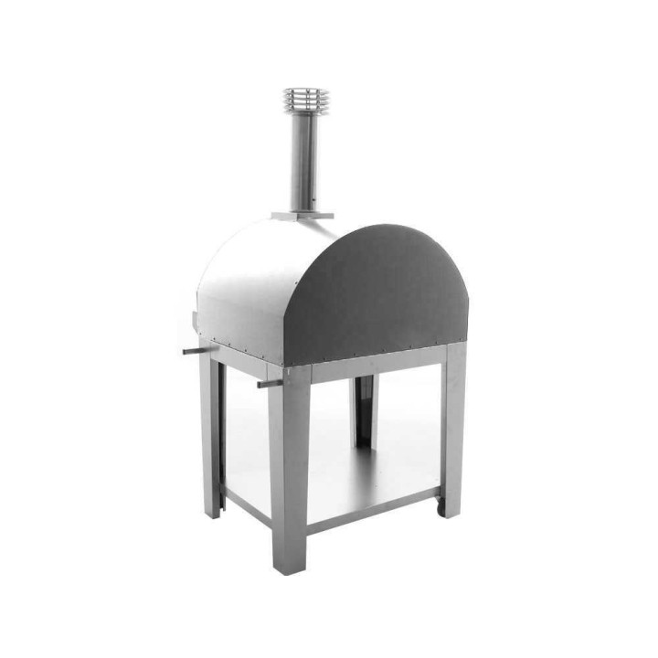 Fontana Mangiafuoco INOX -puu-uuni kärryllä, 80 × 60 cm, ruostumaton teräs