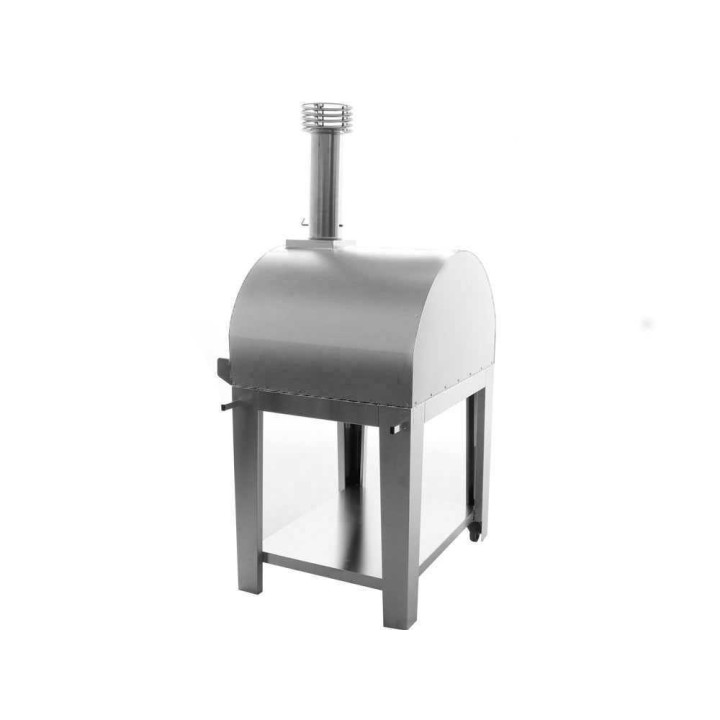 Fontana Mangiafuoco INOX -puu-uuni kärryllä, 80 × 60 cm, ruostumaton teräs
