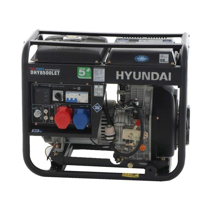 Hyundai DHY8500LET dieselgeneraattori, 5,5 kW, 6 kW, AVR, sähköstartti