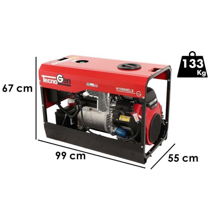 TecnoGen H15000ELX bensiinigeneraattori, 9,4 kW jatkuva teho, 10,4 kW, 230 V
