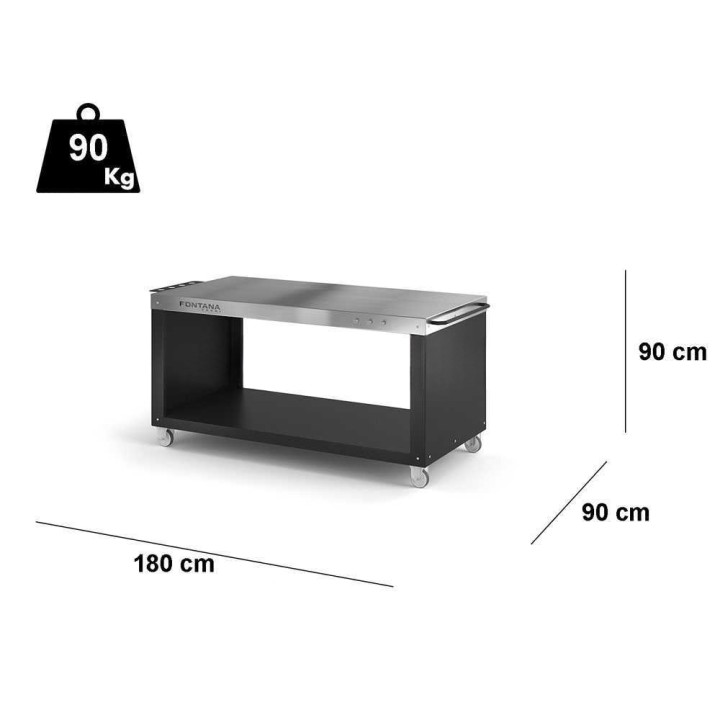PIZZA-DESK tukipöytä pizza-uuneille, 180 × 90 cm, ruostumaton teräs