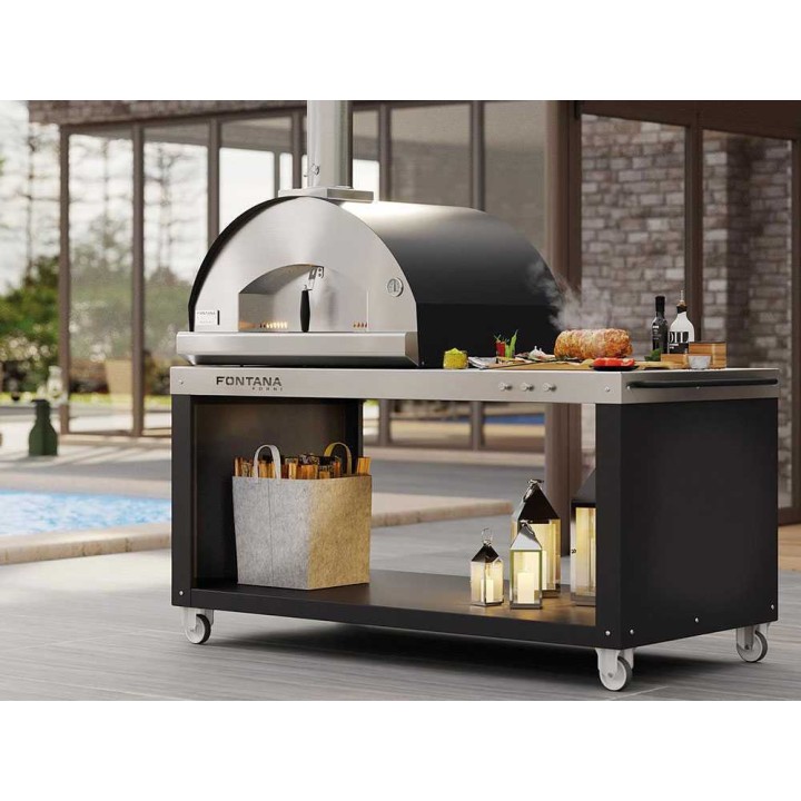 PIZZA-DESK tukipöytä pizza-uuneille, 180 × 90 cm, ruostumaton teräs