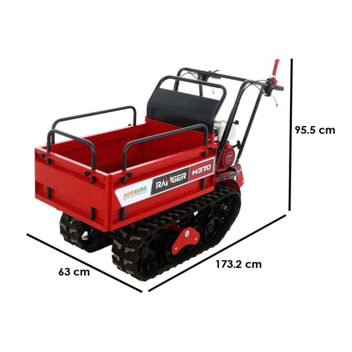 Ranger M370 telaketjukuljetin, Honda GX160, 350 kg, laajennettava kuormalava
