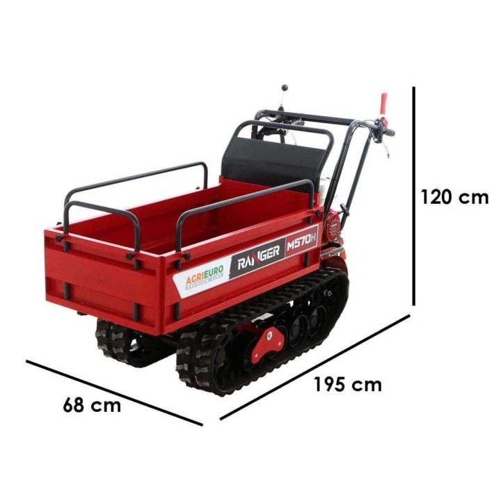 Ranger M570 H telaketjukärry, Honda GX200, hydraulinen kippilava, 500 kg