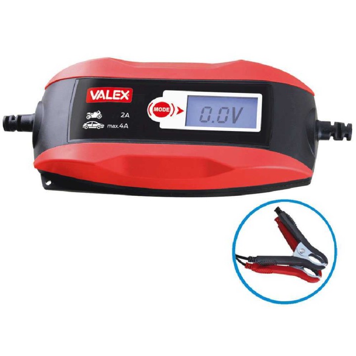 Valex LCD Power Battery akkulaturi ja ylläpitäjä, 6–12 V, 4 A, LCD-näyttö
