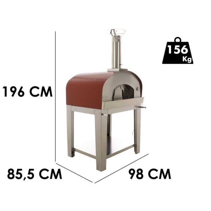 Seven Italy Eros Rosso puulämmitteinen pizzauuni vaunulla, 4 800 cm²