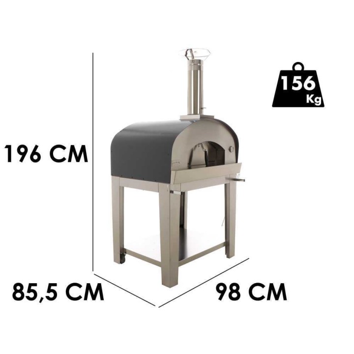 Seven Italy Eros Antracite puulämmitteinen pizzauuni vaunulla, 4 pizzaa, 80 × 60 cm