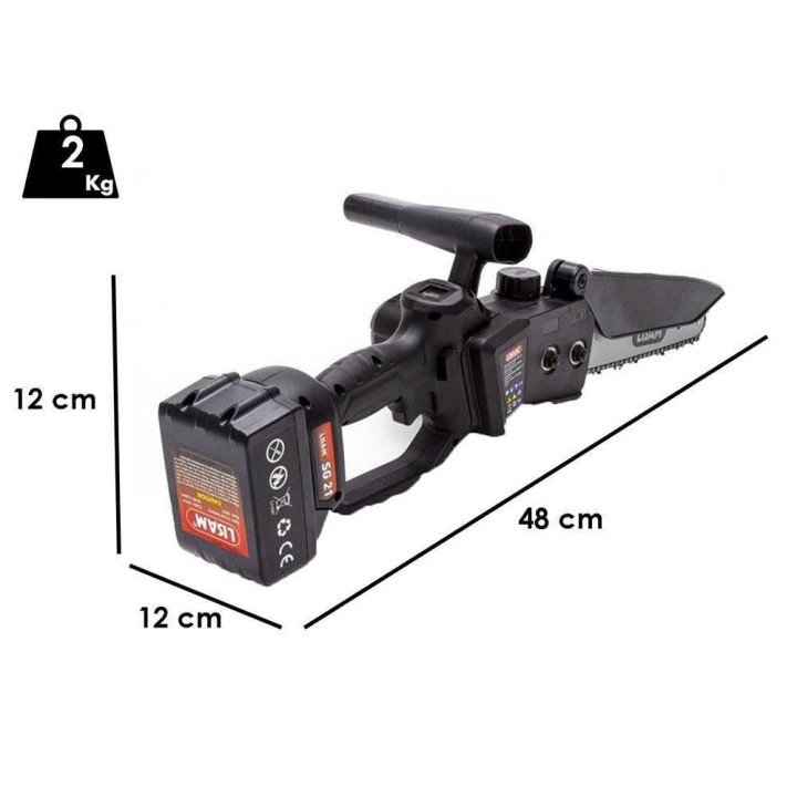 Lisam SG 21 -akkupuunoksasaha, 20 cm, 2 × 18 V 4 Ah-akku