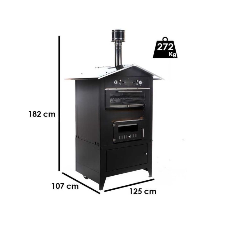 Sedicinoni 80 Black puulämmitteinen ulkouuni, 3 paistotasoa, 73 × 63 × 39 cm