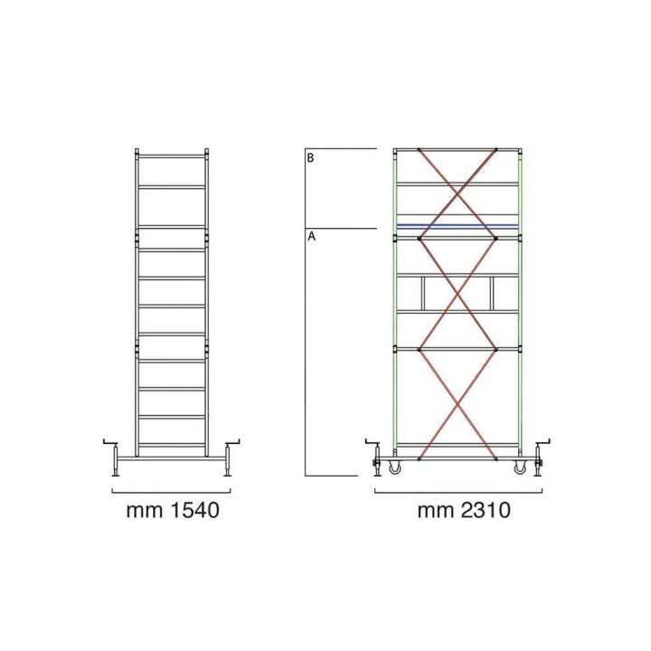 S.T.P. P7 siirrettävä terästeline, 7,75 m, työskentelykorkeus 8,74 m