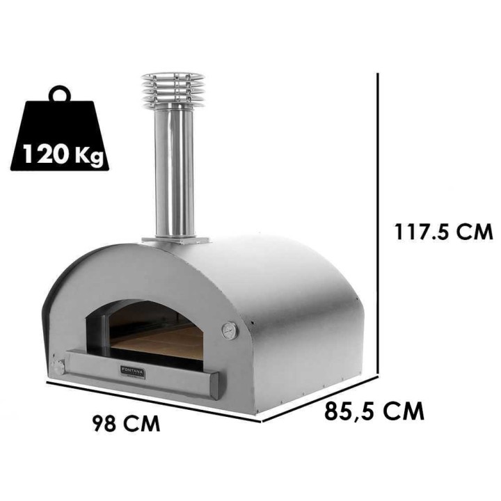 Fontana Mangiafuoco INOX -kaasupizzauuni, 60 × 80 cm, 4 pizzaa