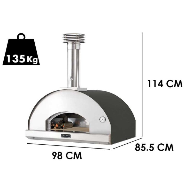 Fontana Mangiafuoco puulämmitteinen pizzauuni, antrasiitinharmaa, 60 × 80 cm