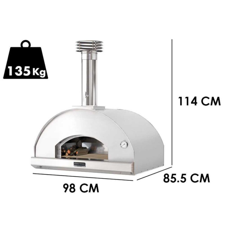 Fontana Mangiafuoco INOX puulämmitteinen pizzauuni, 60 × 80 cm