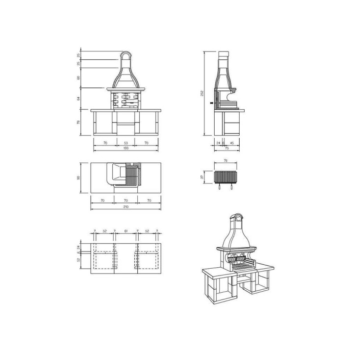 Palazzetti Glasgow 3 muurattu puu- ja hiiligrilli, 76 × 37 cm