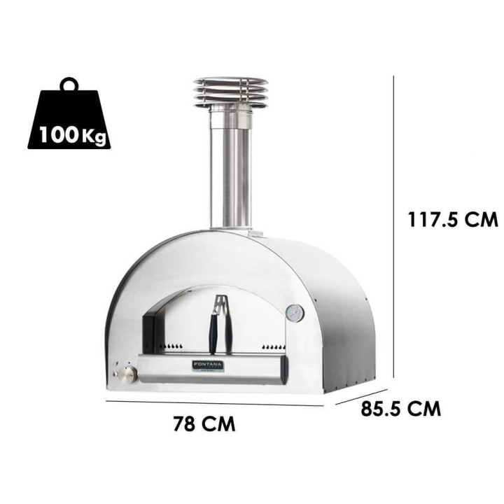 Fontana Margherita Antracite -kaasu-uuni, 60 × 60 cm, 2 pizzaa