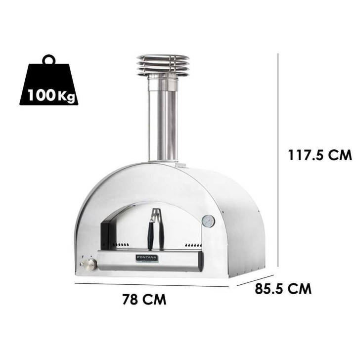 Fontana Margherita INOX kaasukäyttöinen ulkouuni, 2 pizzaa