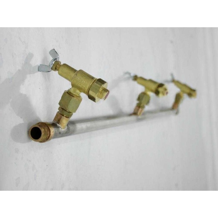 Ruostumattomat ruiskutusvarret 3+3, messinkiset perhossuuttimet, 70 cm