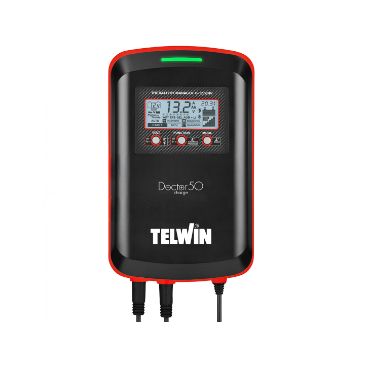 Telwin Doctor Charge 50 akkulaturi ja ylläpitolaite 6 12 24 V LCD näyttö