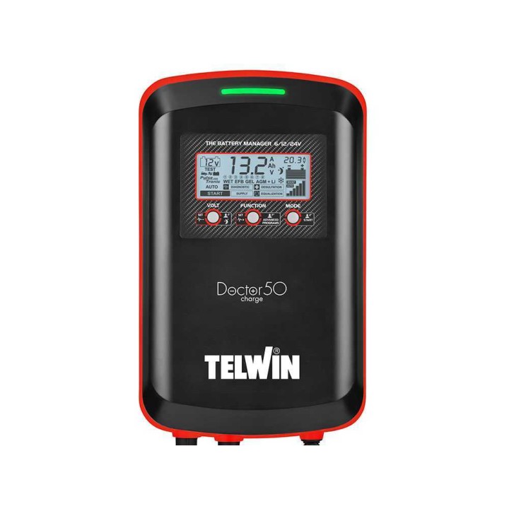 Telwin Doctor Charge 50 akkulaturi ja ylläpitolaite, 6/12/24 V, LCD-näyttö