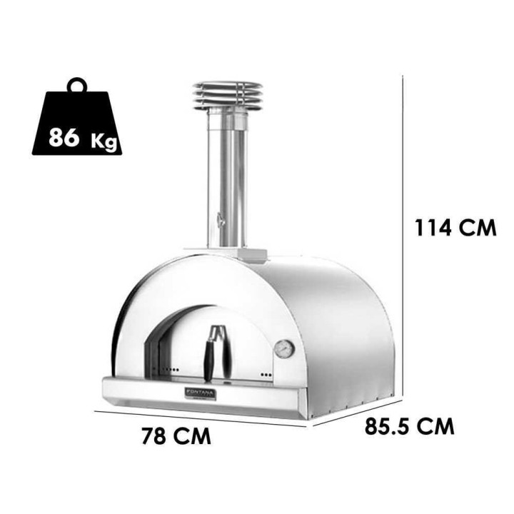 Fontana Margherita INOX -puulämmitteinen pizzauuni, 60 × 60 cm, ruostumaton teräs