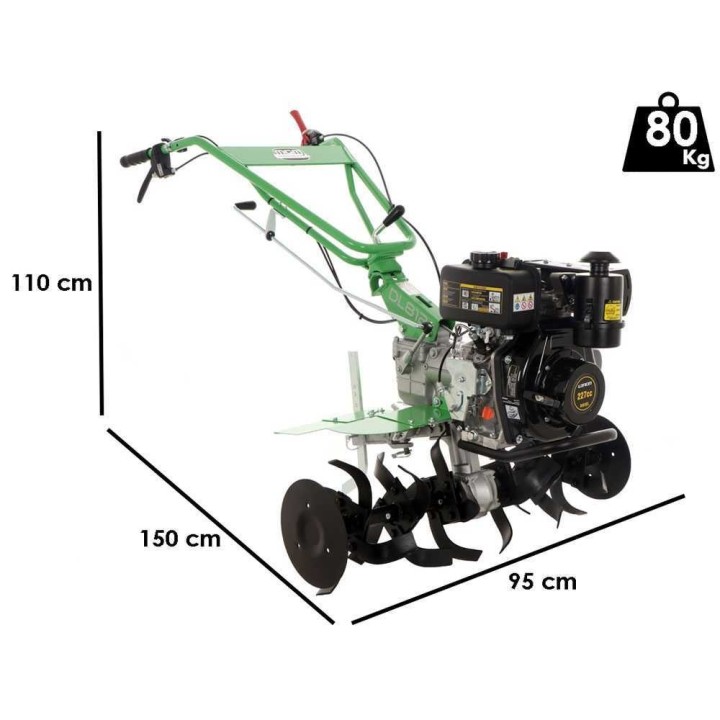 MGM DL812 dieseljyrsin, Loncin 227 cm³, 5 HP, työleveys 95 cm