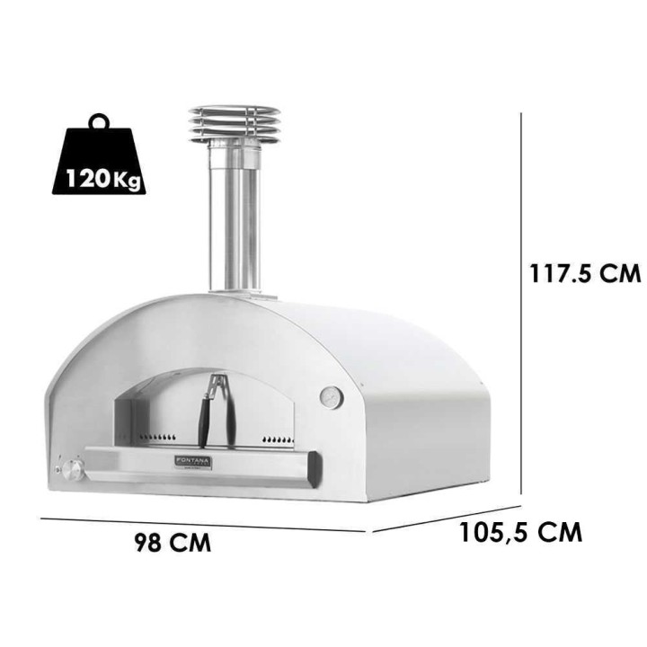 Fontana Marinara INOX -kaasu-uuni, 80 × 80 cm, 5 pizzaa