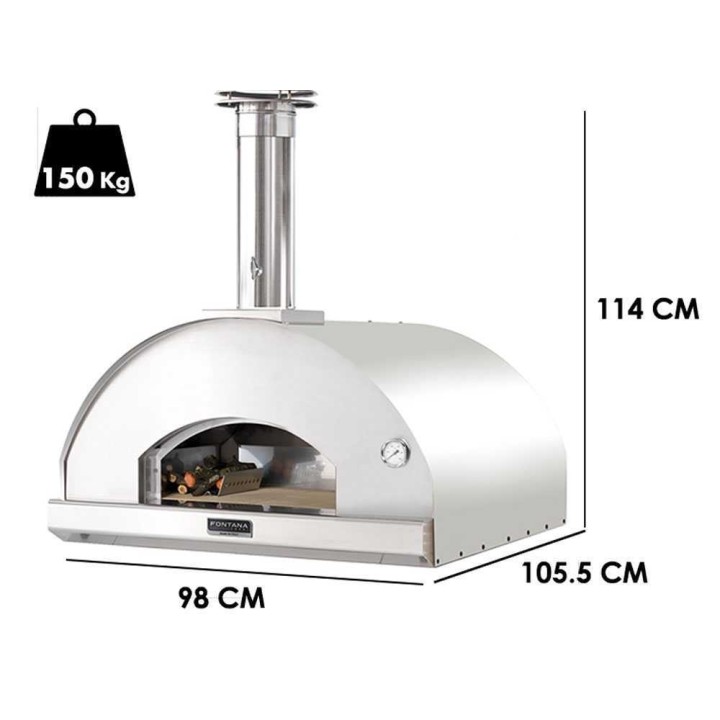 Fontana Marinara INOX -puu-uuni, 80 × 80 cm, ruostumaton teräs