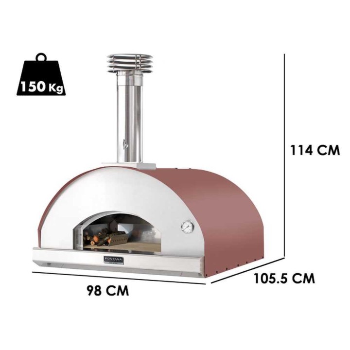 Fontana Marinara Rosso puulämmitteinen pizzauuni, 80 × 80 cm, 150 kg