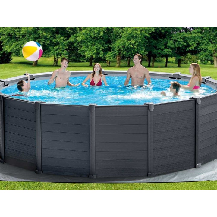 Intex Graphite Grey Panel 26384NP pyöreä uima-allas, 16 805 l, 478 × 478 × 124 cm