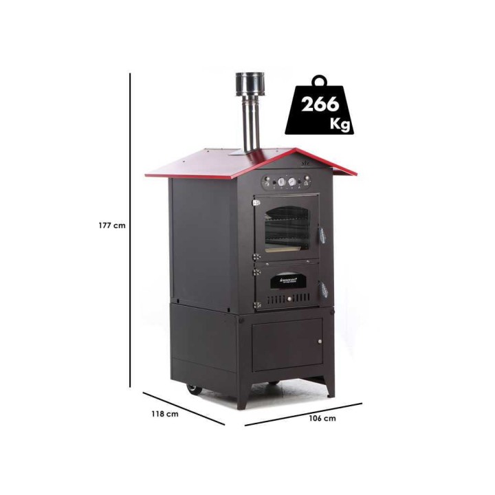 Rossofuoco Eco 80 puulämmitteinen ulkouuni, 3 paistotasoa, 266 kg